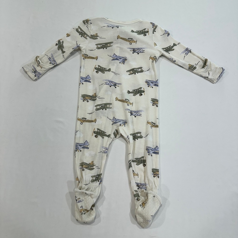 Angel Dear Airplane Bamboo Viscose Footie Sleeper Baby 3-6M Cream Two-Way Zip